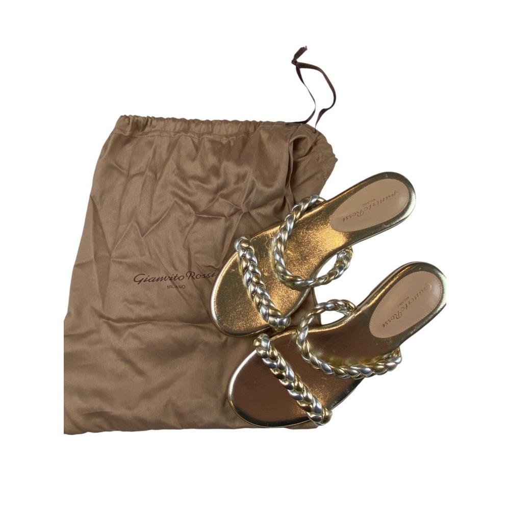 Gianvito Rossi Metallic Gold Leather Braided Silde‎ Sandals Women's EU 36 NWOB